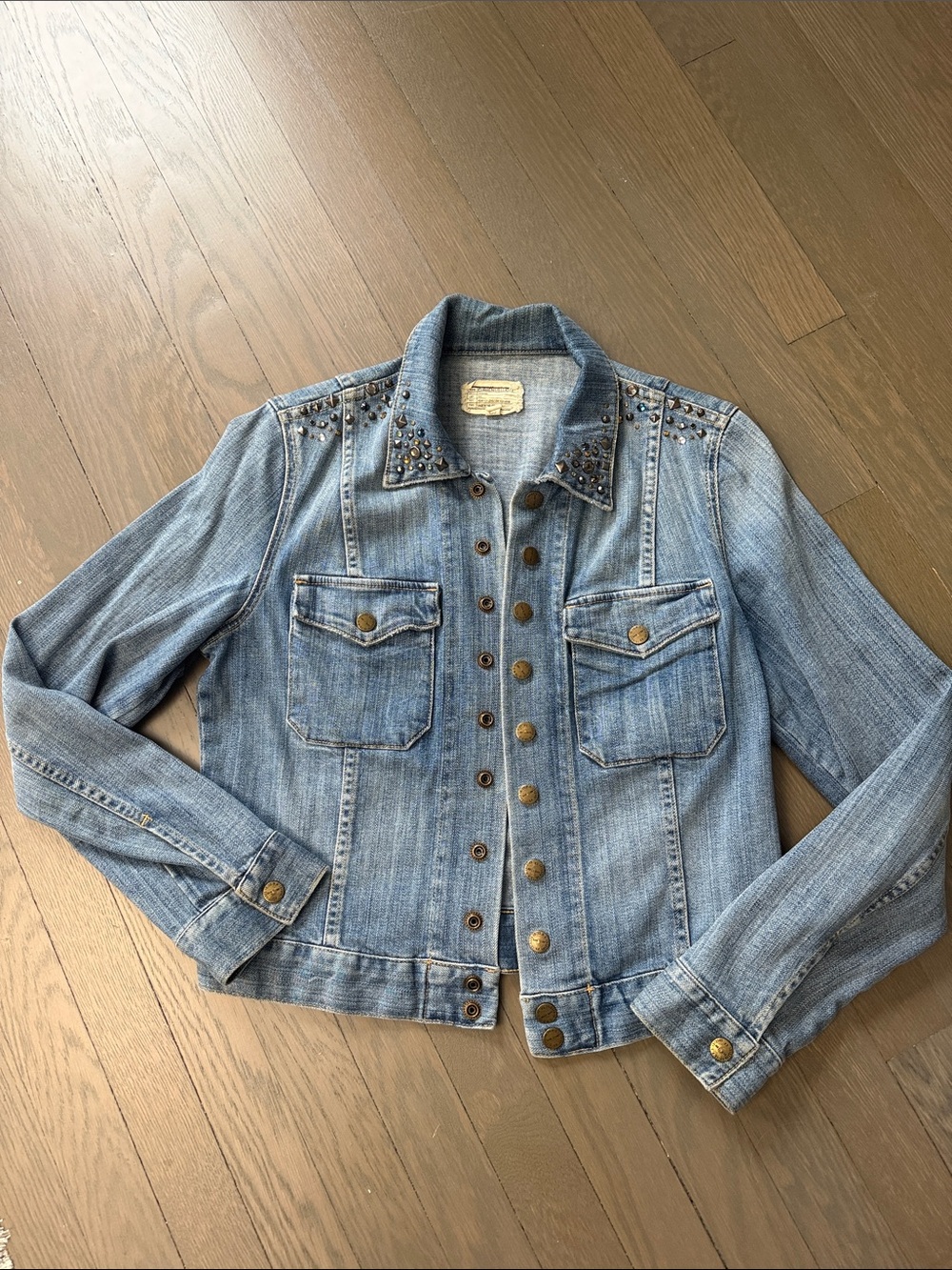 Current/Elliott Light Blue Stud-Embellished Denim Jacket